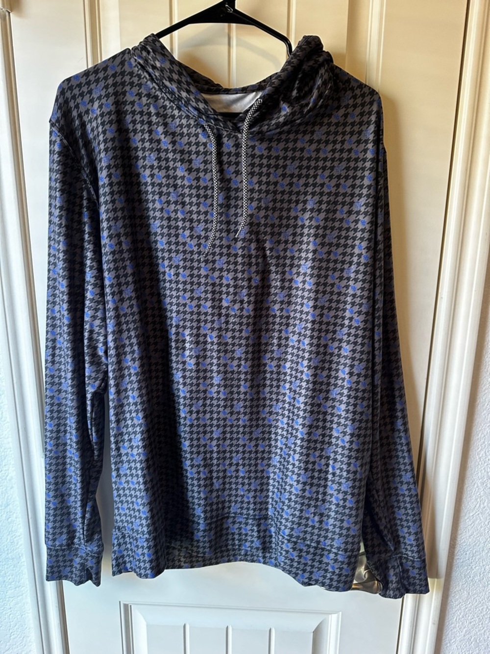 Fore Fathers Men's Golf Hooded Long Sleeve Shirt - Space Invaders Houndstooth L